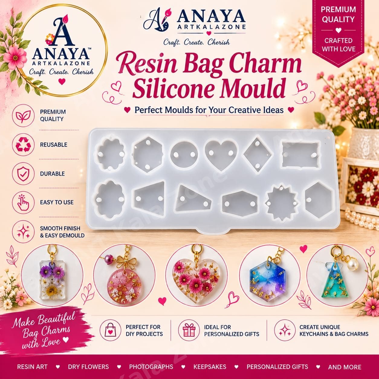 Resin Bag Charm Silicone Mould (12 Shapes)