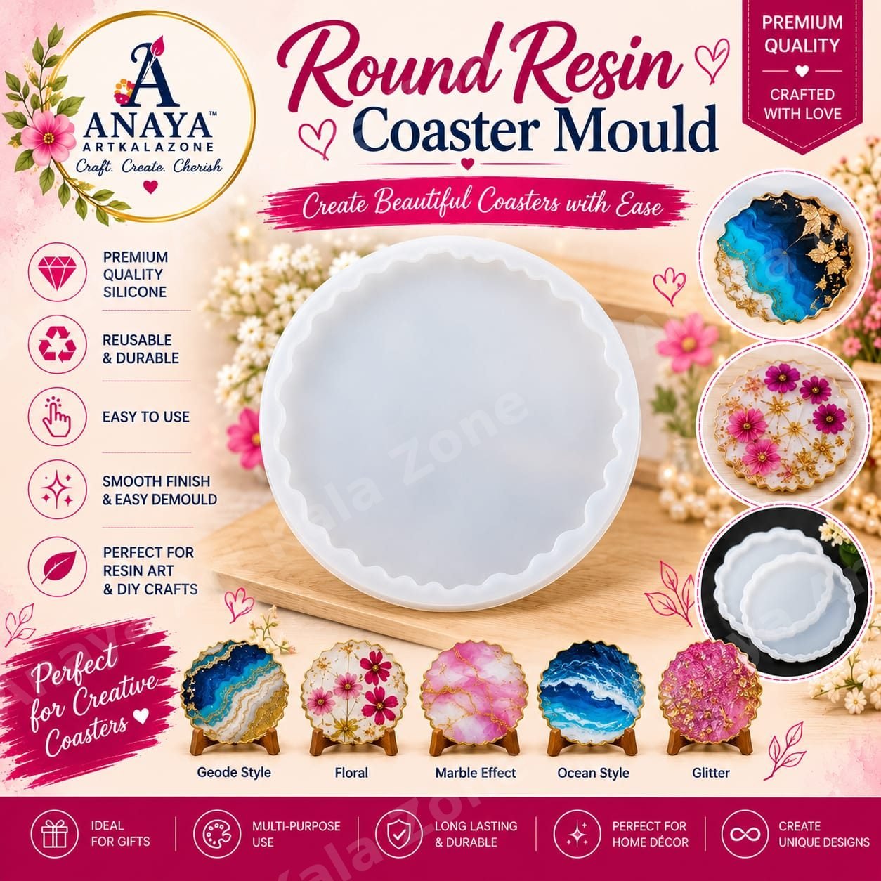 Round Resin Coaster Mould (Wavy Edge)